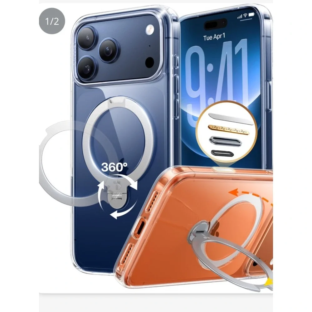Clear Phone Case with Rotating‎ Ring Stand for iPhone 17 Pro Max
